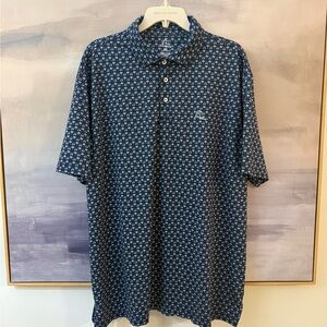 Rhoback Navy Blue Palm Tree Golf Cart Patterned Polo Shirt